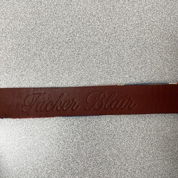 Tucker Blair Needlepoint Belt Mens 34 Brown Leather Flag USA America Star Stripe - Picture 8 of 8